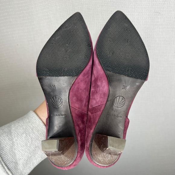 COCLICO Women's Burgundy Suede D'Orsay Pointed Toe Block‎ Heel Shoes Size 36 - Picture 7 of 9